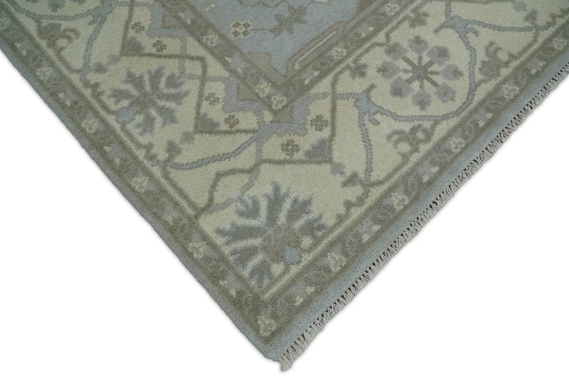 Hand Knotted 8x10 Vintage Oriental Traditional Blue and Beige Wool Area Rug | TRDCP54810 - The Rug Decor