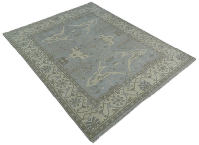 Hand Knotted 8x10 Vintage Oriental Traditional Blue and Beige Wool Area Rug | TRDCP54810 - The Rug Decor