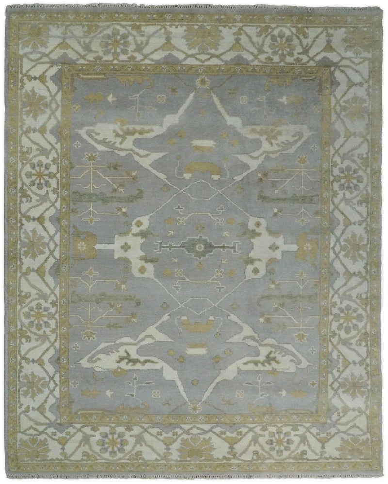 Hand Knotted 8x10 Vintage Oriental Traditional Gray and Ivory Wool Area Rug | TRDCP52810 - The Rug Decor