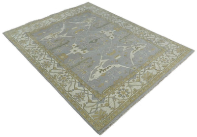 Hand Knotted 8x10 Vintage Oriental Traditional Gray and Ivory Wool Area Rug | TRDCP52810 - The Rug Decor