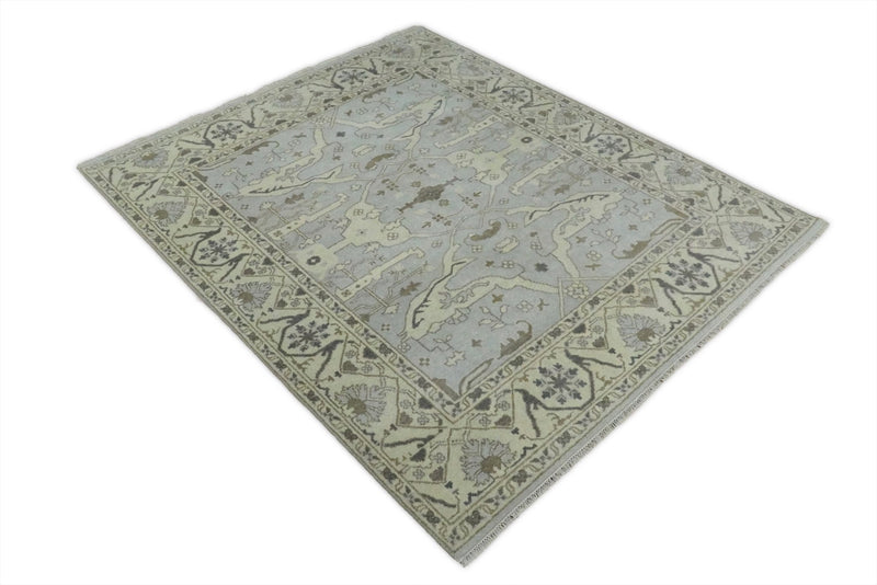 Hand Knotted 8x10 Vintage Oriental Traditional Silver and Ivory Wool Area Rug | TRDCP48810 - The Rug Decor