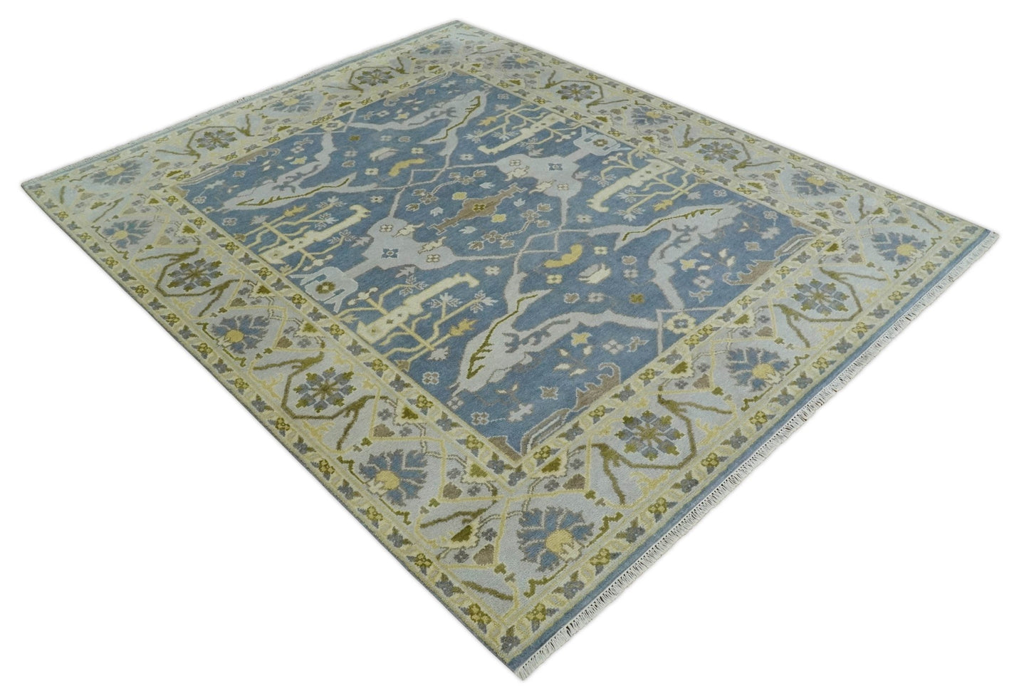 Hand Knotted 8x10 Vintage style Oriental Oushak Gray, Silver and Beige Wool Area Rug - The Rug Decor
