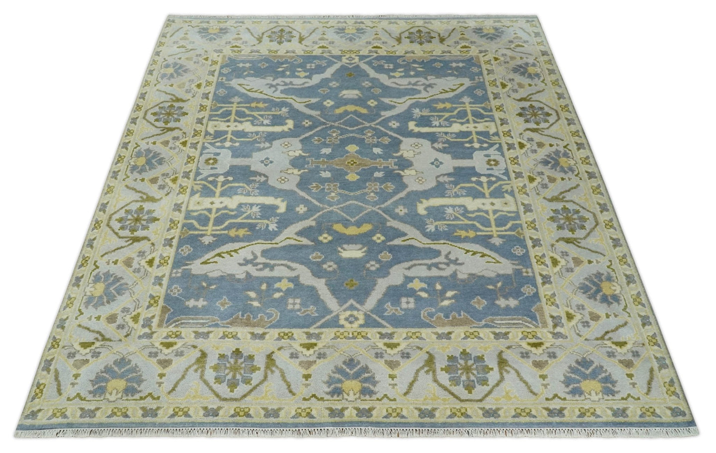 Hand Knotted 8x10 Vintage style Oriental Oushak Gray, Silver and Beige Wool Area Rug - The Rug Decor
