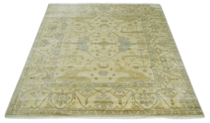 Hand Knotted 8x8 Oriental Oushak Ivory, Beige and Gray Wool Area Rug - The Rug Decor