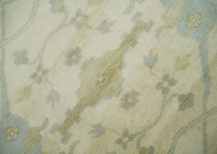 Hand Knotted 8x8 Oriental Oushak Ivory, Beige and Gray Wool Area Rug - The Rug Decor