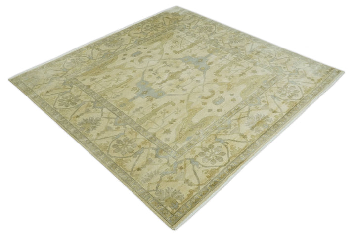 Hand Knotted 8x8 Oriental Oushak Ivory, Beige and Gray Wool Area Rug - The Rug Decor