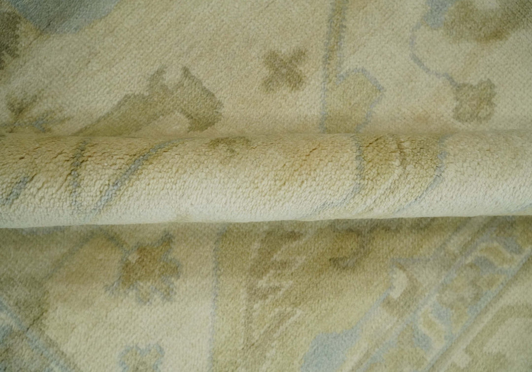 Hand Knotted 8x8 Oriental Oushak Ivory, Beige and Gray Wool Area Rug - The Rug Decor