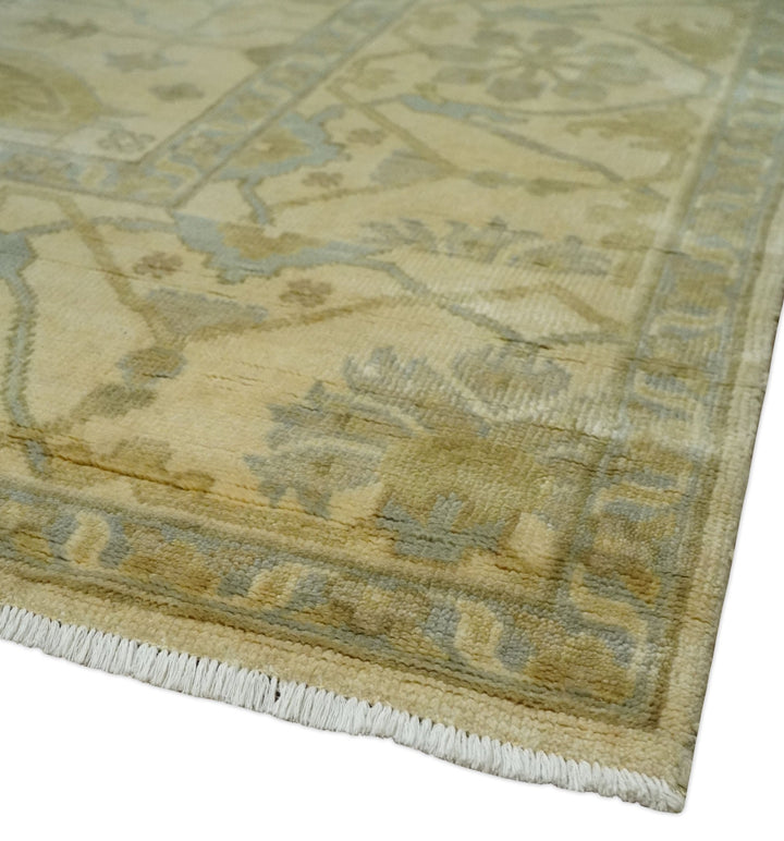 Hand Knotted 8x8 Oriental Oushak Ivory, Beige and Gray Wool Area Rug - The Rug Decor