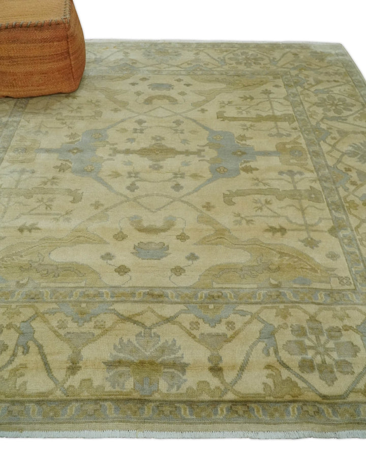 Hand Knotted 8x8 Oriental Oushak Ivory, Beige and Gray Wool Area Rug - The Rug Decor
