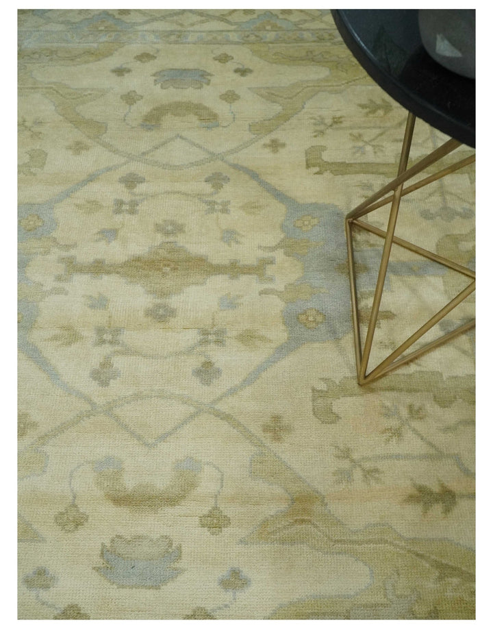 Hand Knotted 8x8 Oriental Oushak Ivory, Beige and Gray Wool Area Rug - The Rug Decor