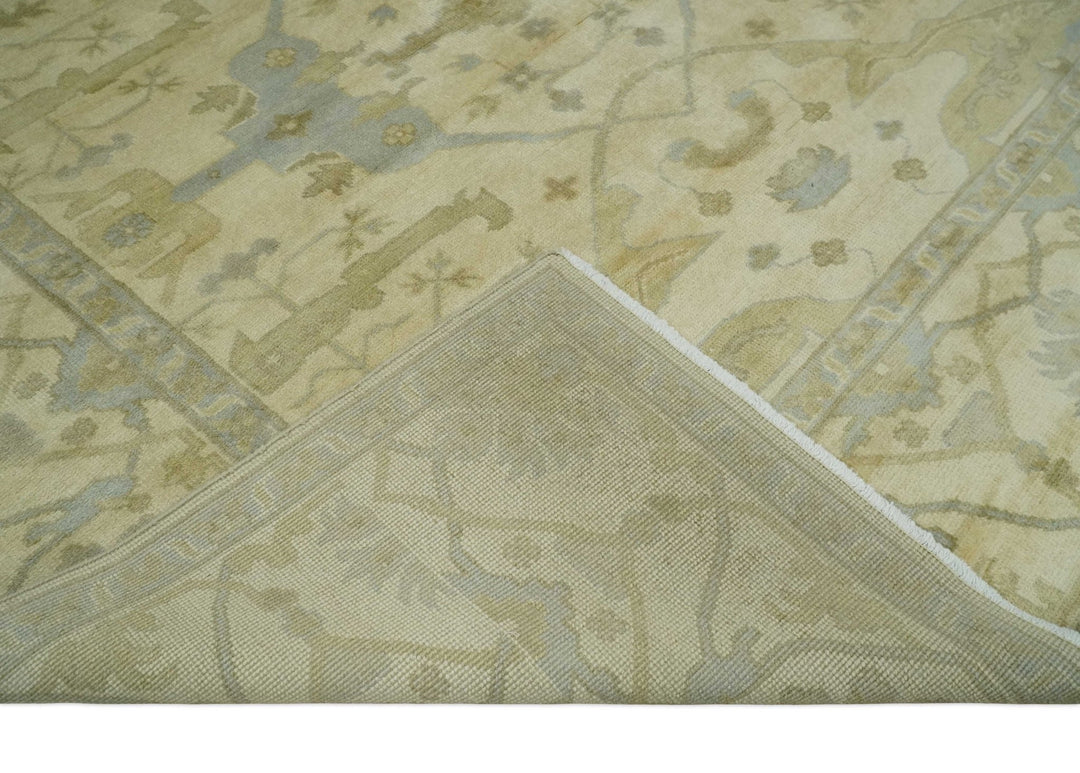 Hand Knotted 8x8 Oriental Oushak Ivory, Beige and Gray Wool Area Rug - The Rug Decor