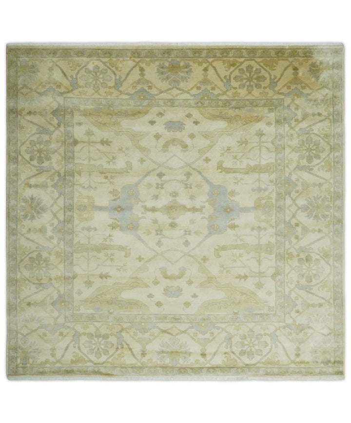 Hand Knotted 8x8 Oriental Oushak Ivory, Beige and Gray Wool Area Rug - The Rug Decor