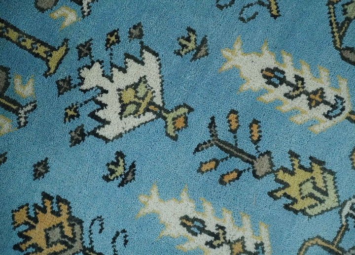 Hand Knotted 9x12 Aqua, Ivory and Beige Traditional Turkish Design Wool Rug - The Rug Decor