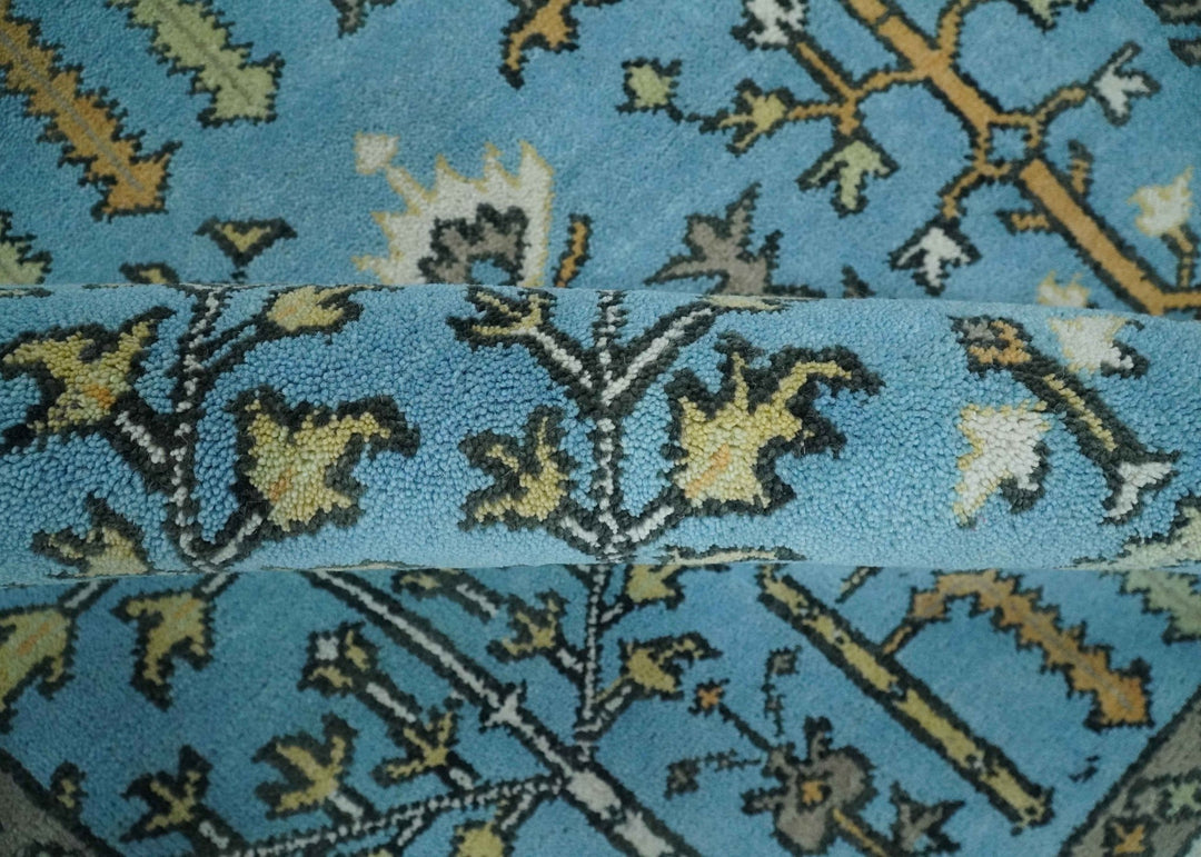 Hand Knotted 9x12 Aqua, Ivory and Beige Traditional Turkish Design Wool Rug - The Rug Decor