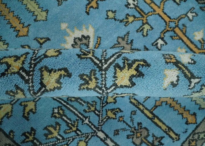 Hand Knotted 9x12 Aqua, Ivory and Beige Traditional Turkish Design Wool Rug - The Rug Decor