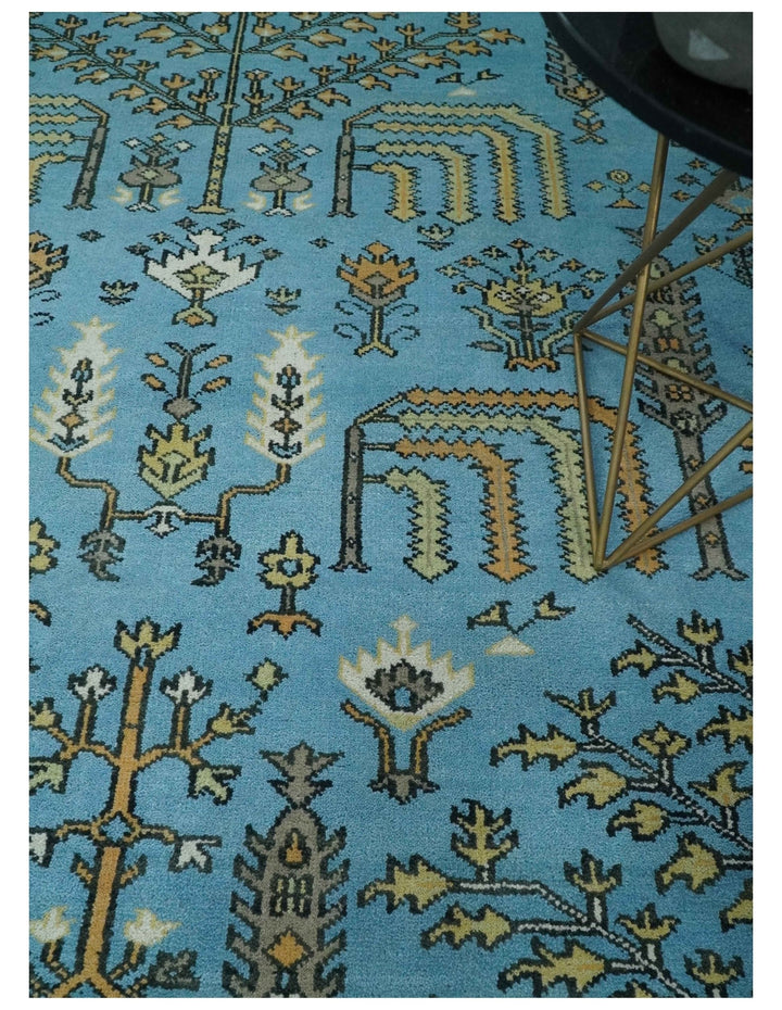 Hand Knotted 9x12 Aqua, Ivory and Beige Traditional Turkish Design Wool Rug - The Rug Decor