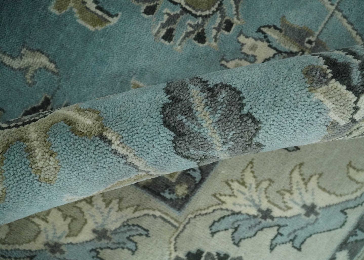 Hand Knotted 9x12 Blue and Ivory Traditional Persian Oushak Wool Rug | TRDCP908912 - The Rug Decor