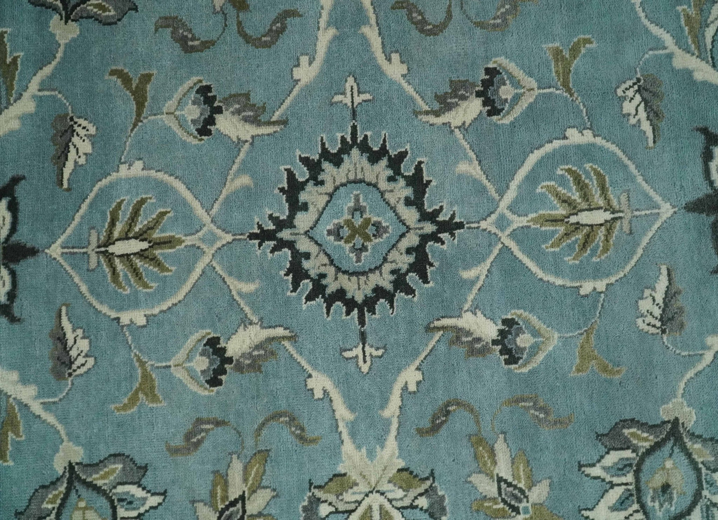 Hand Knotted 9x12 Blue and Ivory Traditional Persian Oushak Wool Rug | TRDCP908912 - The Rug Decor