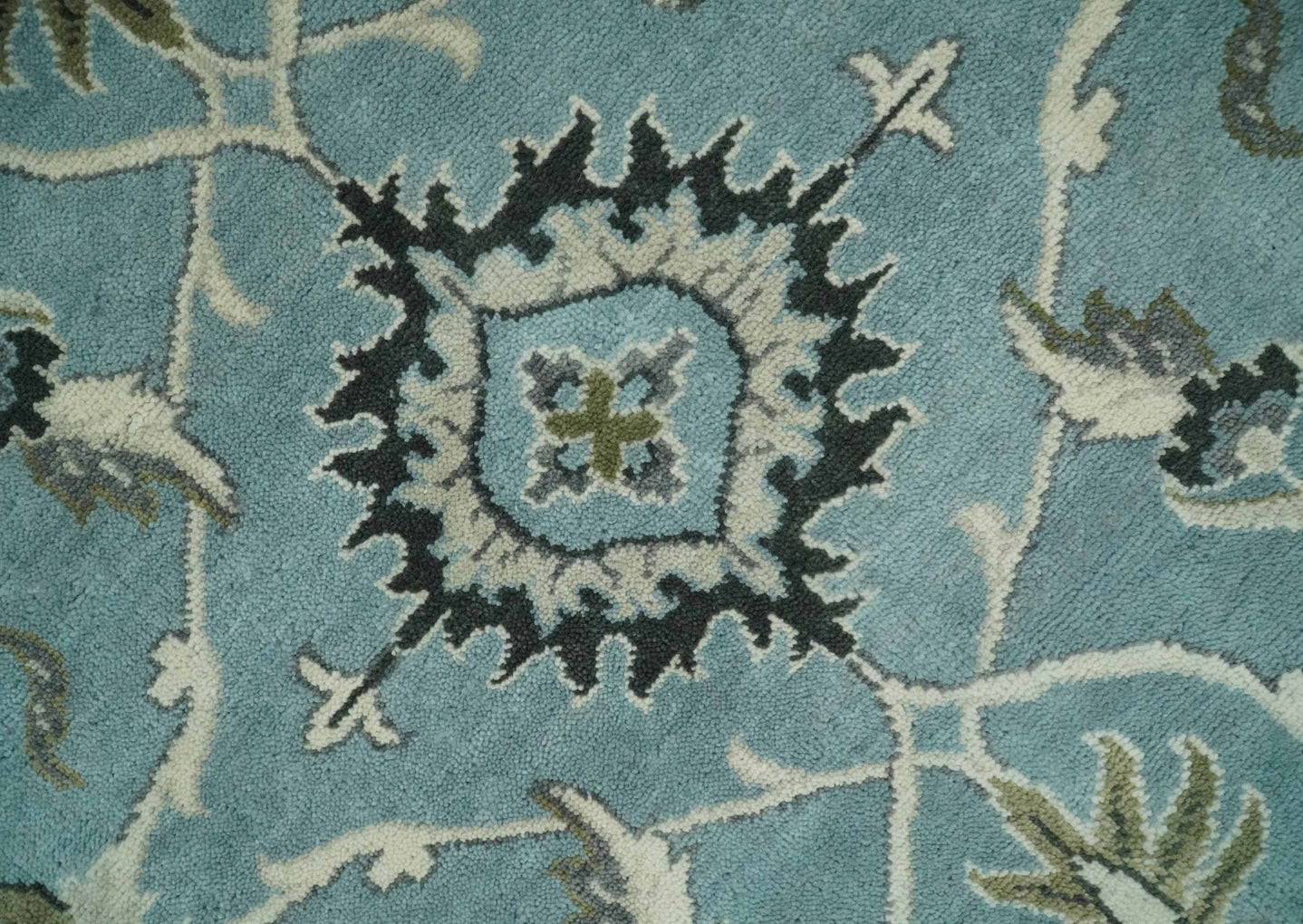 Hand Knotted 9x12 Blue and Ivory Traditional Persian Oushak Wool Rug | TRDCP908912 - The Rug Decor