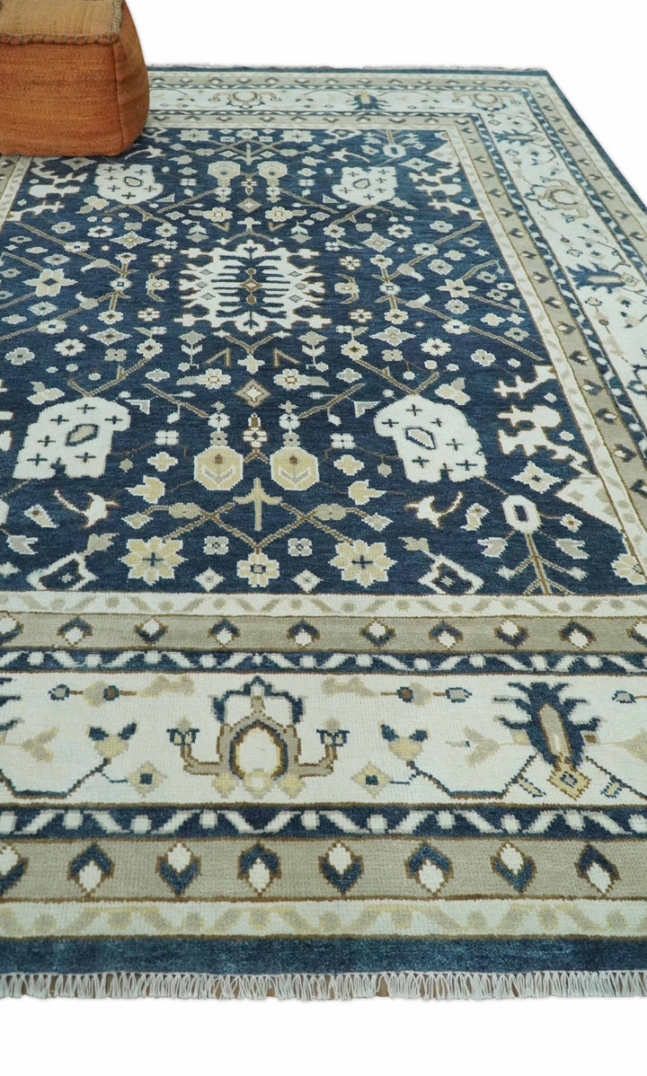 Hand Knotted 9x12 Charcoal, Camel and Ivory Traditional Vintage Persian Oushak Wool Rug | TRDCP926912 - The Rug Decor