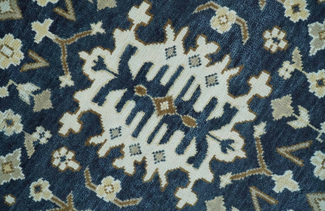 Hand Knotted 9x12 Charcoal, Camel and Ivory Traditional Vintage Persian Oushak Wool Rug | TRDCP926912 - The Rug Decor