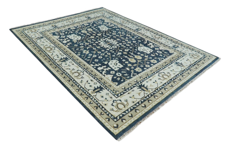 Hand Knotted 9x12 Charcoal, Camel and Ivory Traditional Vintage Persian Oushak Wool Rug | TRDCP926912 - The Rug Decor