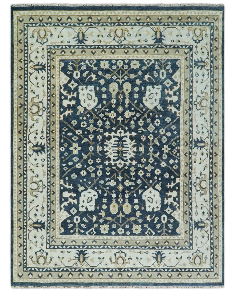 Hand Knotted 9x12 Charcoal, Camel and Ivory Traditional Vintage Persian Oushak Wool Rug | TRDCP926912 - The Rug Decor