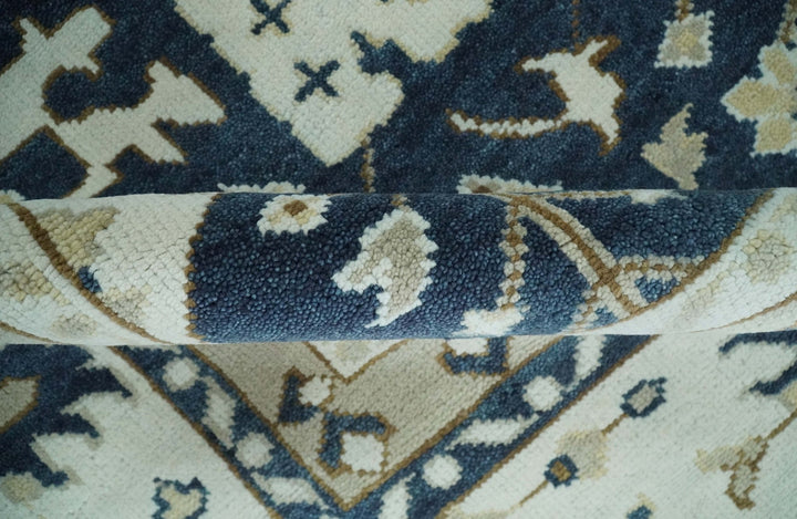 Hand Knotted 9x12 Charcoal, Camel and Ivory Traditional Vintage Persian Oushak Wool Rug | TRDCP926912 - The Rug Decor