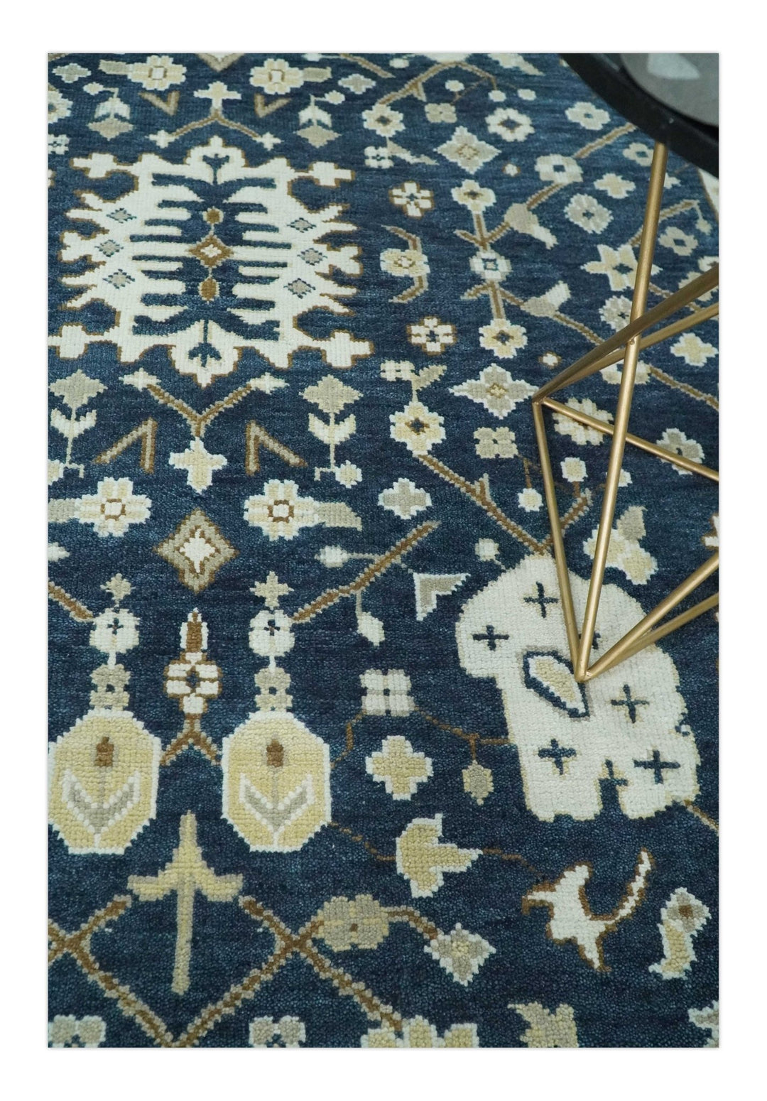 Hand Knotted 9x12 Charcoal, Camel and Ivory Traditional Vintage Persian Oushak Wool Rug | TRDCP926912 - The Rug Decor