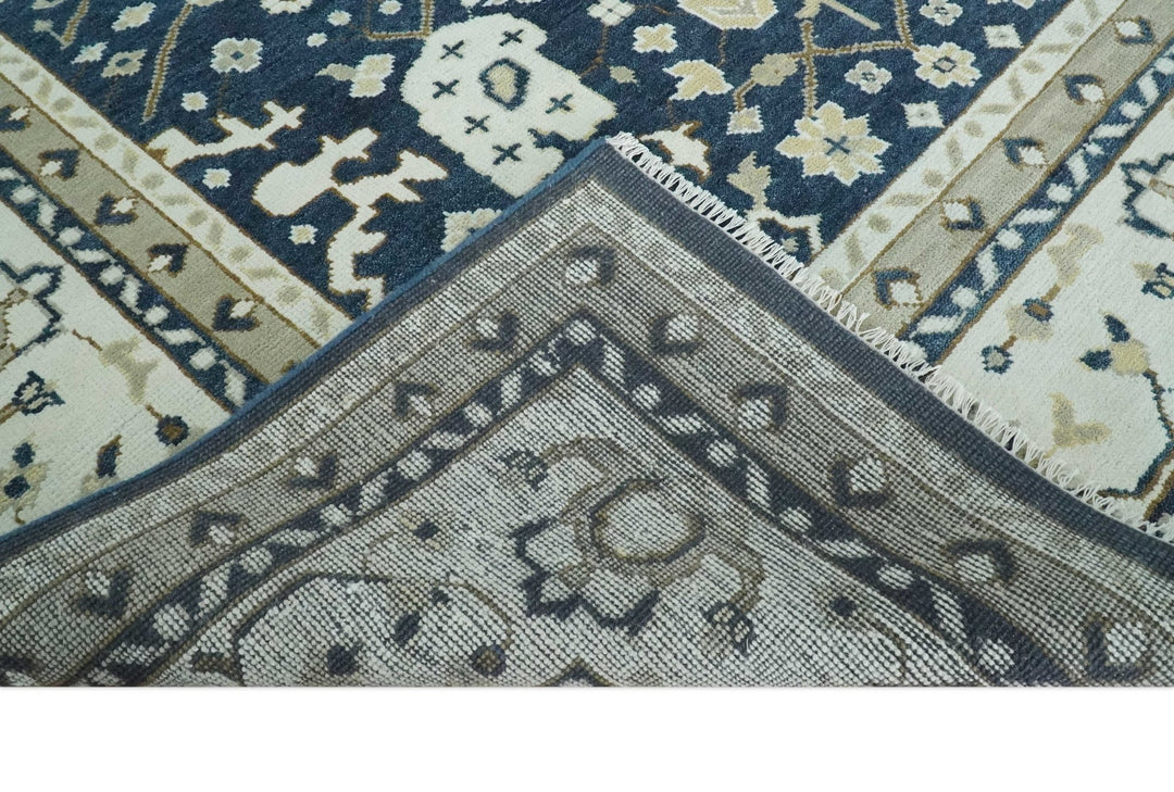 Hand Knotted 9x12 Charcoal, Camel and Ivory Traditional Vintage Persian Oushak Wool Rug | TRDCP926912 - The Rug Decor
