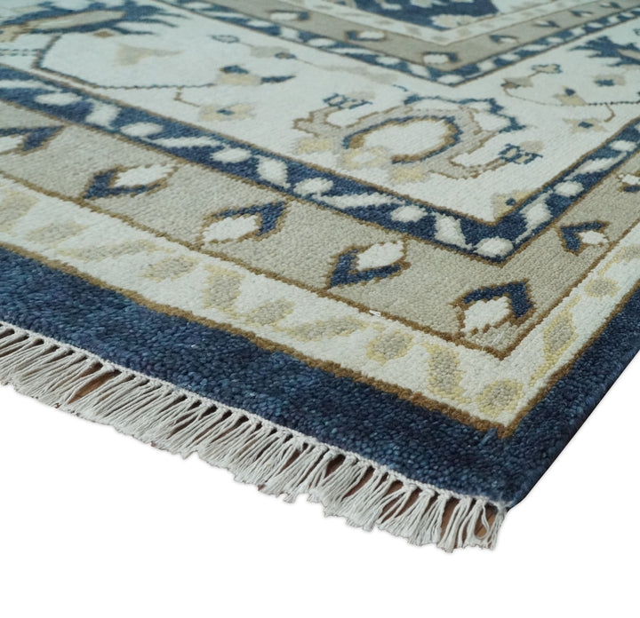Hand Knotted 9x12 Charcoal, Camel and Ivory Traditional Vintage Persian Oushak Wool Rug | TRDCP926912 - The Rug Decor