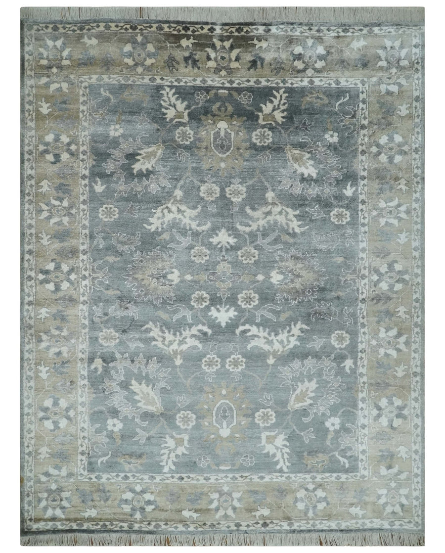 Hand Knotted 9x12 Charcoal, Ivory and Beige Antique Floral Traditional Bamboo Silk Area Rug - The Rug Decor
