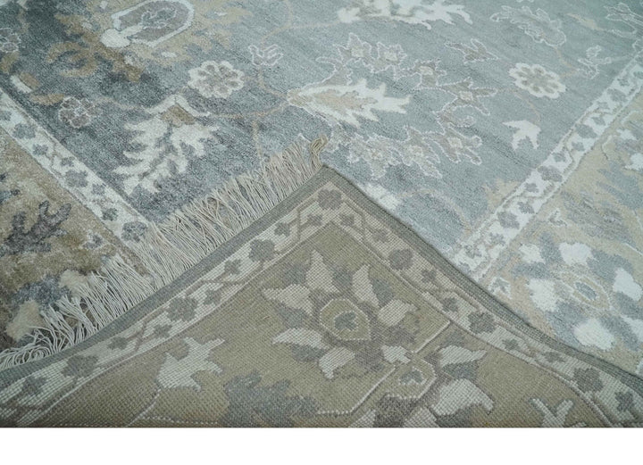 Hand Knotted 9x12 Charcoal, Ivory and Beige Antique Floral Traditional Bamboo Silk Area Rug - The Rug Decor