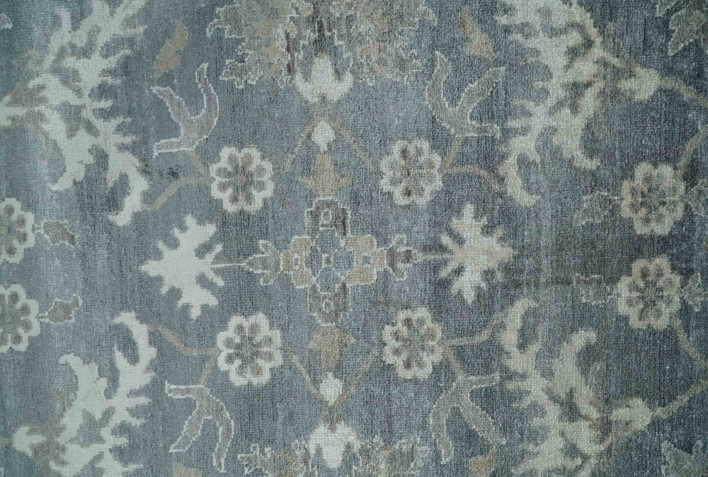 Hand Knotted 9x12 Charcoal, Ivory and Beige Antique Floral Traditional Bamboo Silk Area Rug - The Rug Decor