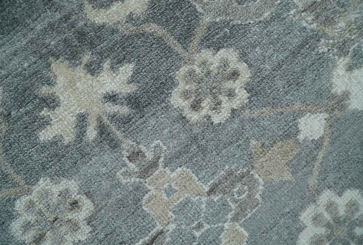 Hand Knotted 9x12 Charcoal, Ivory and Beige Antique Floral Traditional Bamboo Silk Area Rug - The Rug Decor