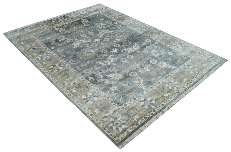 Hand Knotted 9x12 Charcoal, Ivory and Beige Antique Floral Traditional Bamboo Silk Area Rug - The Rug Decor