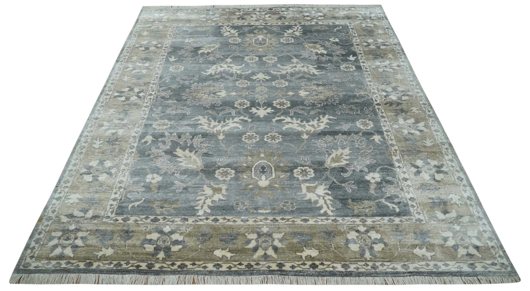 Hand Knotted 9x12 Charcoal, Ivory and Beige Antique Floral Traditional Bamboo Silk Area Rug - The Rug Decor