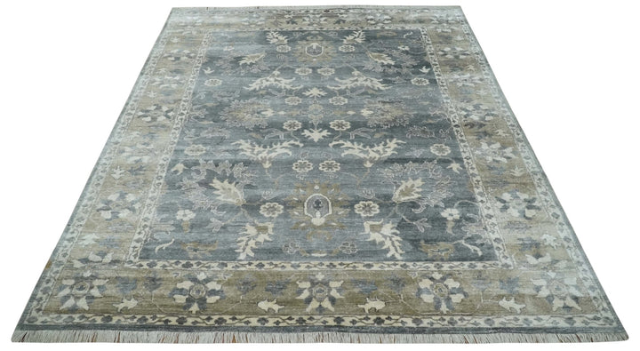 Hand Knotted 9x12 Charcoal, Ivory and Beige Antique Floral Traditional Bamboo Silk Area Rug - The Rug Decor