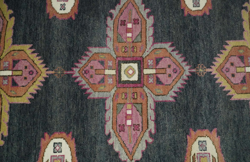 Hand Knotted 9x12 Charcoal, Pink and Gray Geometric Traditional Persian Area Rug | TRDCP623912 - The Rug Decor