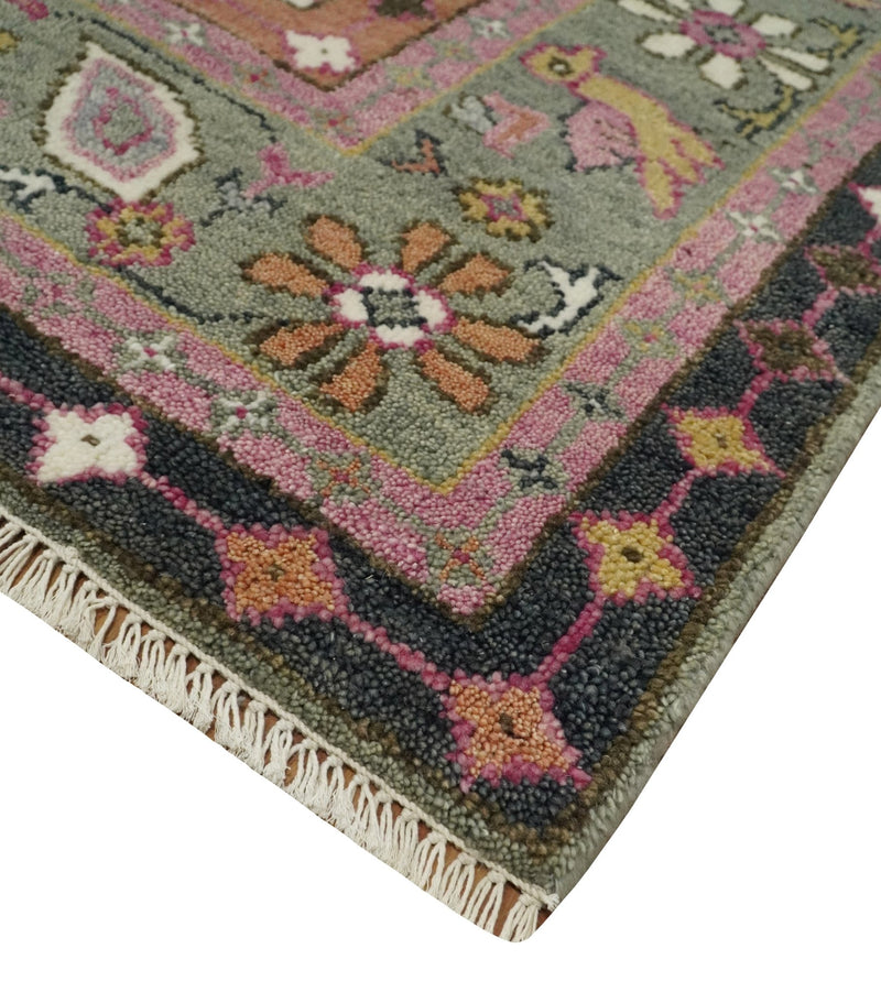 Hand Knotted 9x12 Charcoal, Pink and Gray Geometric Traditional Persian Area Rug | TRDCP623912 - The Rug Decor