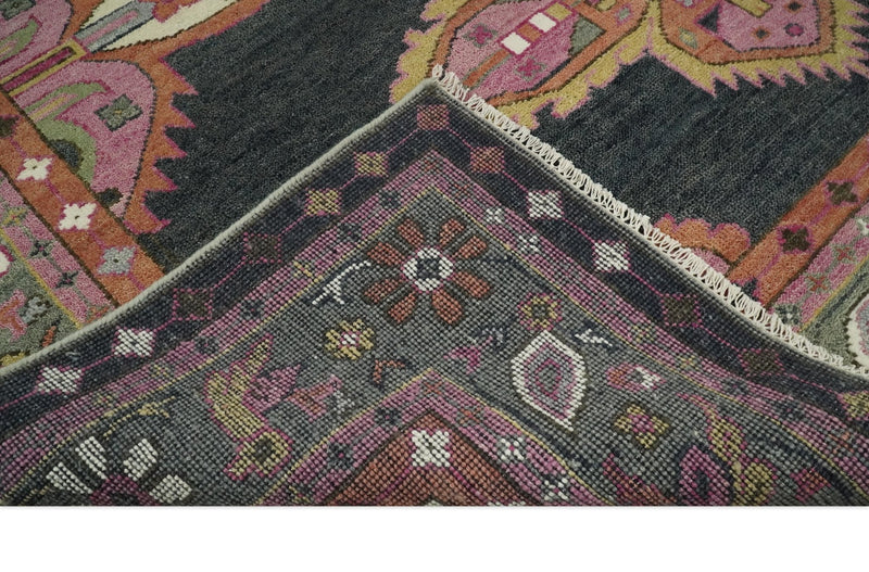 Hand Knotted 9x12 Charcoal, Pink and Gray Geometric Traditional Persian Area Rug | TRDCP623912 - The Rug Decor