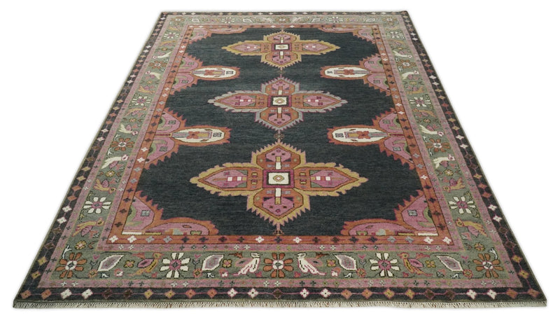 Hand Knotted 9x12 Charcoal, Pink and Gray Geometric Traditional Persian Area Rug | TRDCP623912 - The Rug Decor