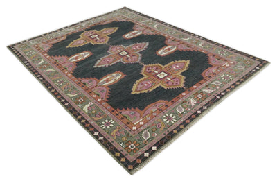 Hand Knotted 9x12 Charcoal, Pink and Gray Geometric Traditional Persian Area Rug | TRDCP623912 - The Rug Decor