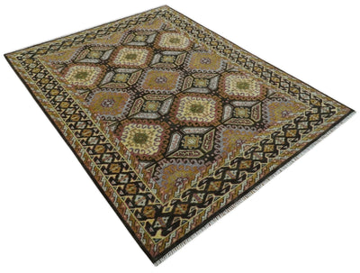 Hand Knotted 9x12 Gold, Black and Brown Oriental Traditional Wool Area Rug - The Rug Decor