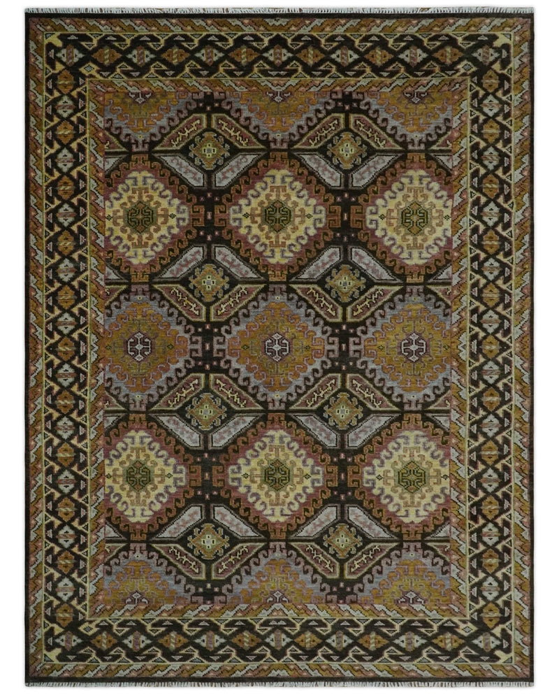 Hand Knotted 9x12 Gold, Black and Brown Oriental Traditional Wool Area Rug - The Rug Decor