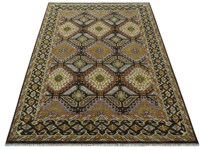 Hand Knotted 9x12 Gold, Black and Brown Oriental Traditional Wool Area Rug - The Rug Decor