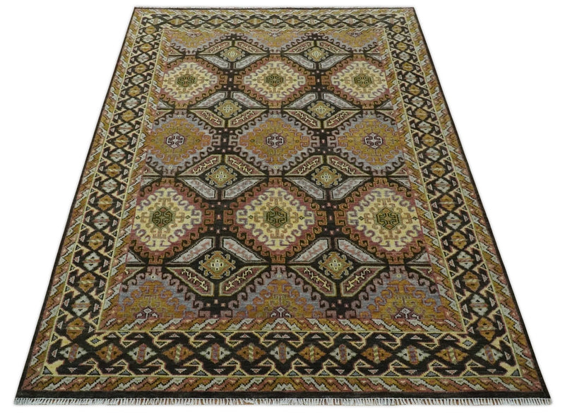 Hand Knotted 9x12 Gold, Black and Brown Oriental Traditional Wool Area Rug - The Rug Decor