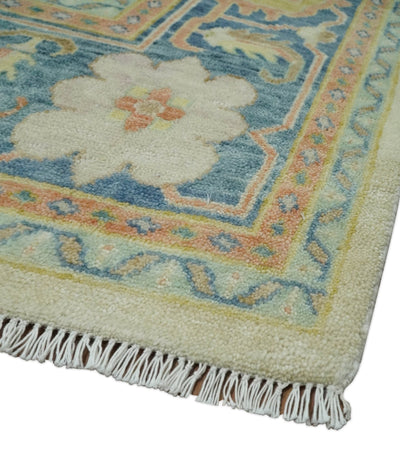 Hand Knotted 9x12 Ivory and Blue Traditional Vintage Persian Style Wool Rug | TRDCP812912 - The Rug Decor