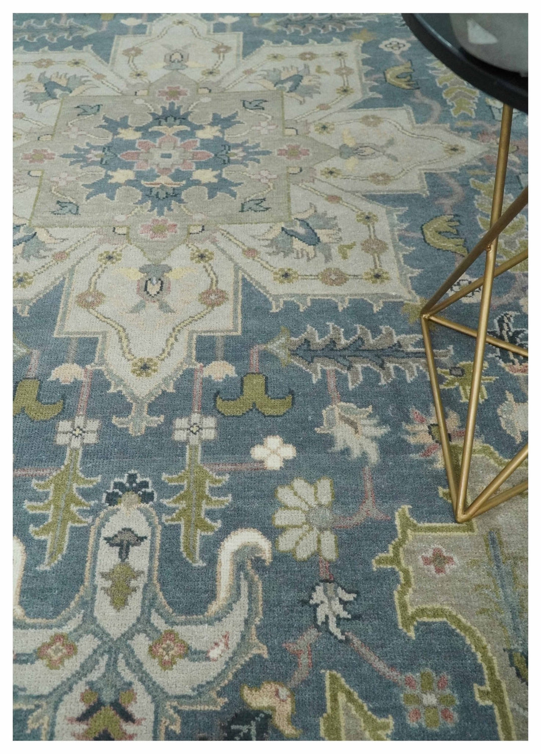 Hand Knotted 9x12 Ivory, Gray, Beige and Olive Traditional Vintage Heriz Serapi Wool Rug | TRDCP1041912 - The Rug Decor