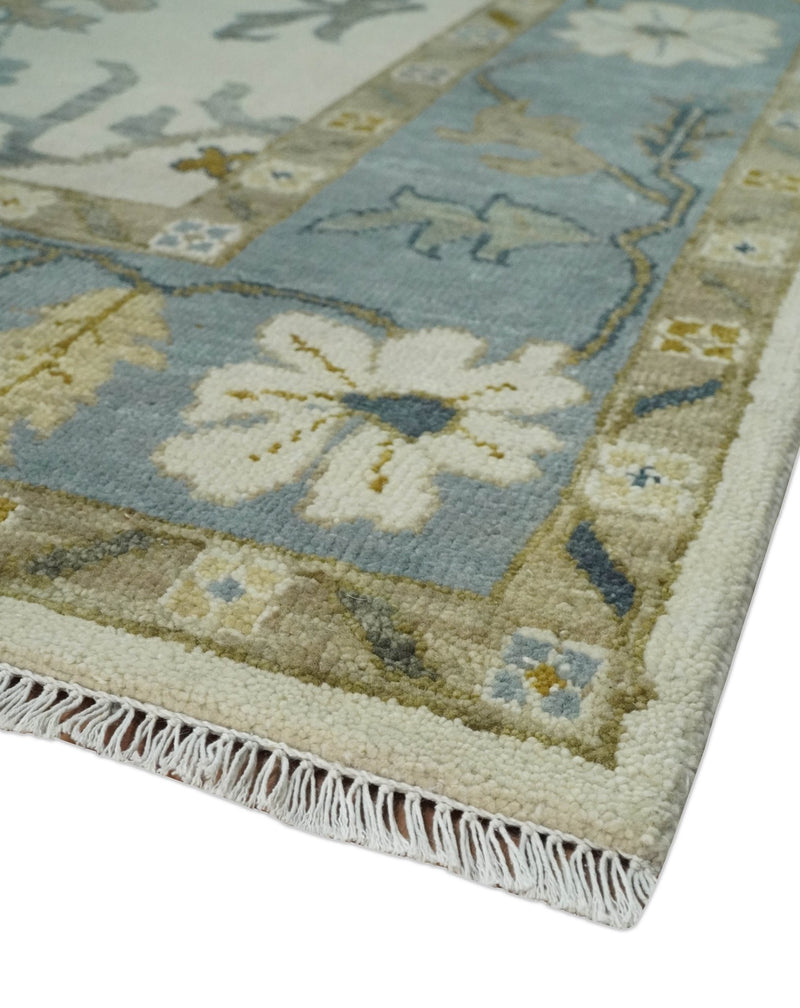 Hand Knotted 9x12 Ivory, Silver and Beige Traditional Style Oushak Wool Rug - The Rug Decor